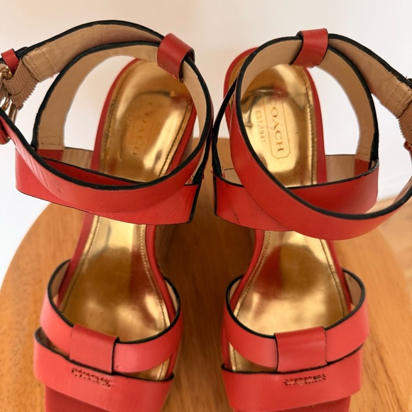 COACH Leather Chic Red Wedge Sandals - Picture 3 of 9